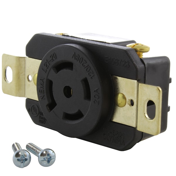 Locking Receptacle, L21-20R, 20 A, 120/208V AC, 4 Pole, Flush Mount, Black
